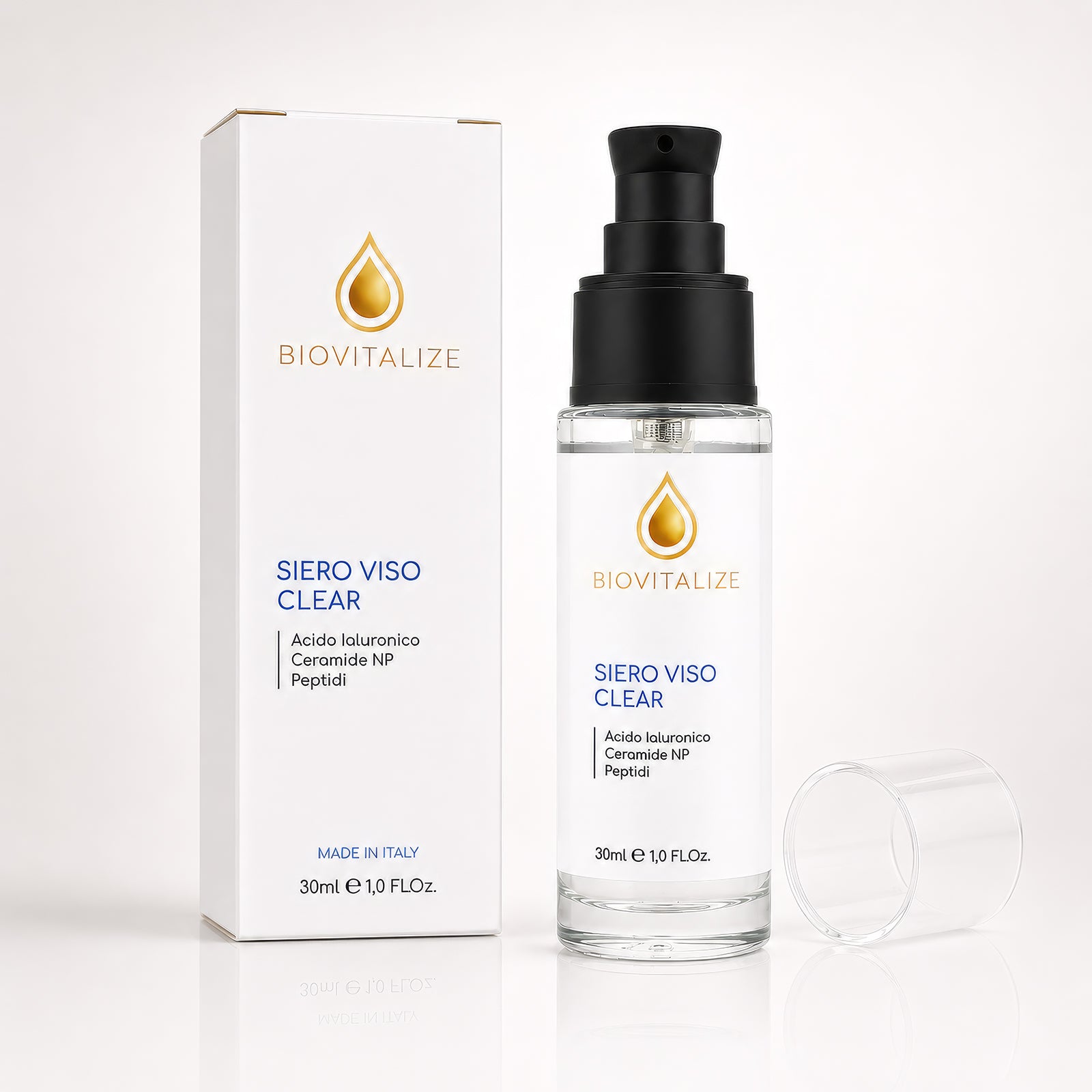 Siero Viso Rimpolpante con Acido Ialuronico Puro, Peptidi e Ceramidi NP - Trattamento Anti-Età Idratante Profondo per Viso e Decollo - Effetto Tonicizzante