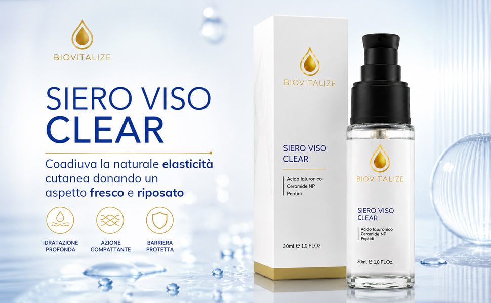 Siero Viso Rimpolpante con Acido Ialuronico Puro, Peptidi e Ceramidi NP - Trattamento Anti-Età Idratante Profondo per Viso e Decollo - Effetto Tonicizzante