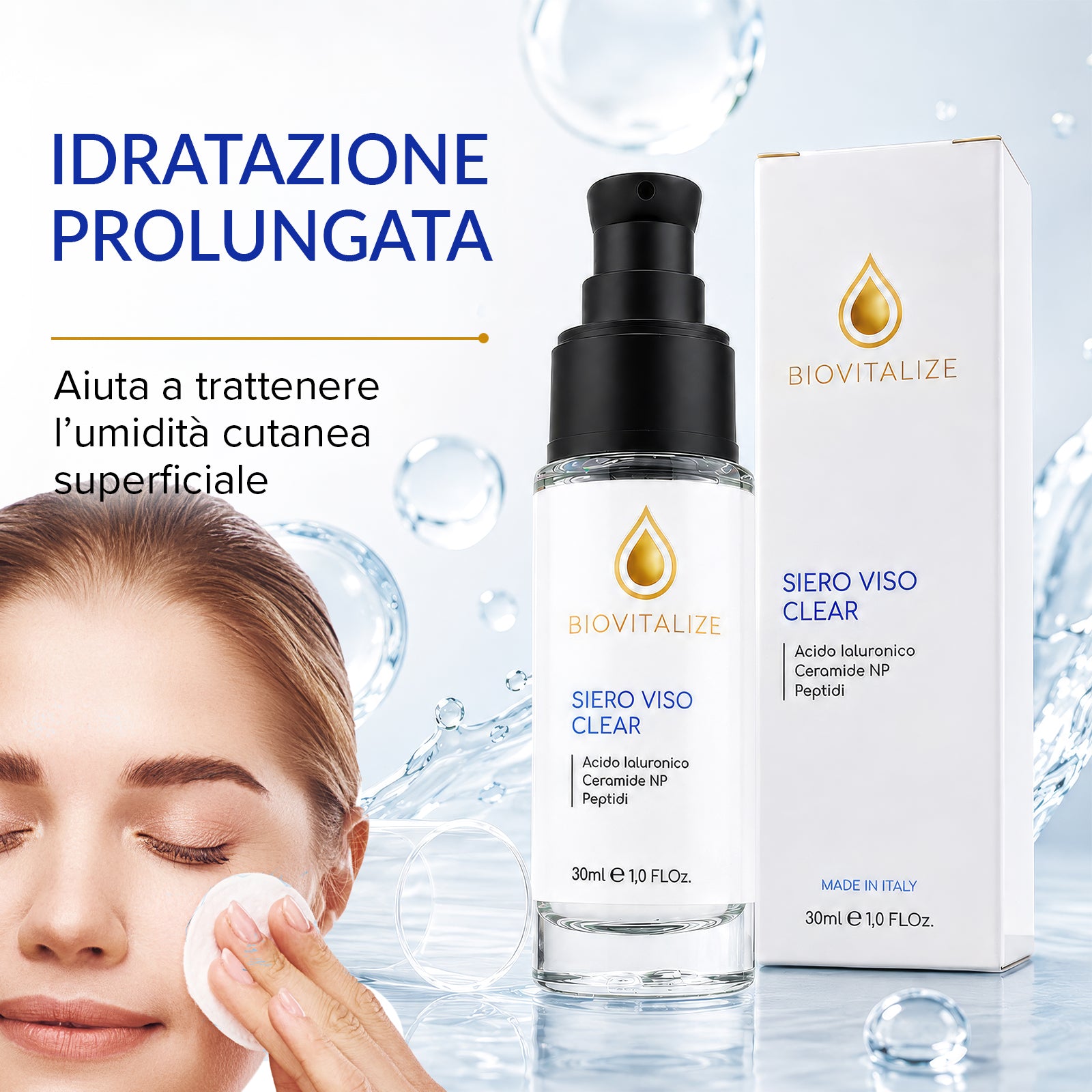 Siero Viso Rimpolpante con Acido Ialuronico Puro, Peptidi e Ceramidi NP - Trattamento Anti-Età Idratante Profondo per Viso e Decollo - Effetto Tonicizzante