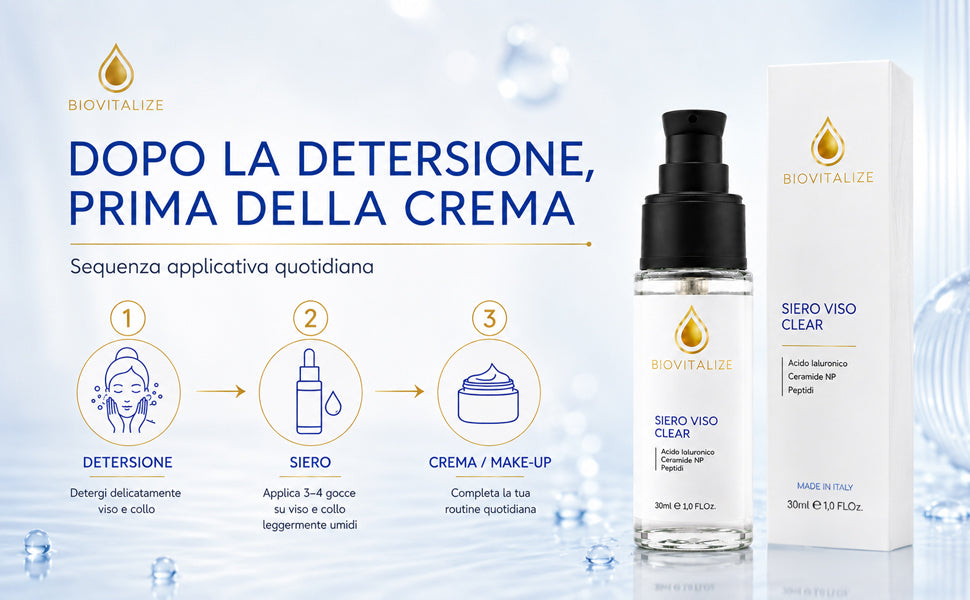 Siero Viso Rimpolpante con Acido Ialuronico Puro, Peptidi e Ceramidi NP - Trattamento Anti-Età Idratante Profondo per Viso e Decollo - Effetto Tonicizzante