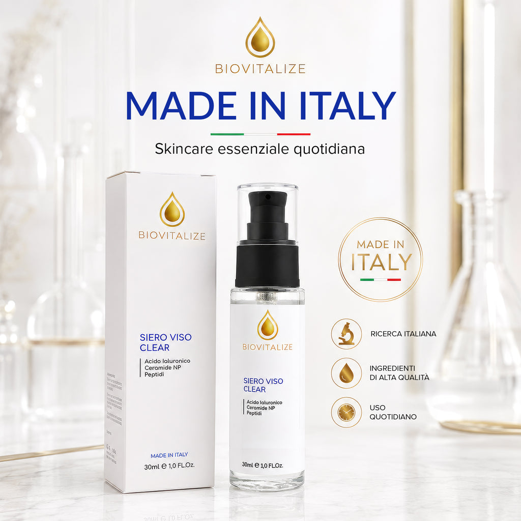 Siero Viso Rimpolpante con Acido Ialuronico Puro, Peptidi e Ceramidi NP - Trattamento Anti-Età Idratante Profondo per Viso e Decollo - Effetto Tonicizzante