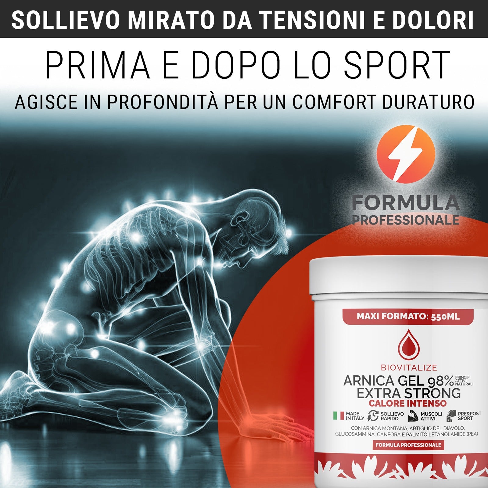 Gel Arnica Effetto Caldo con Artiglio del Diavolo 98% - 550 ML - Made in Italy