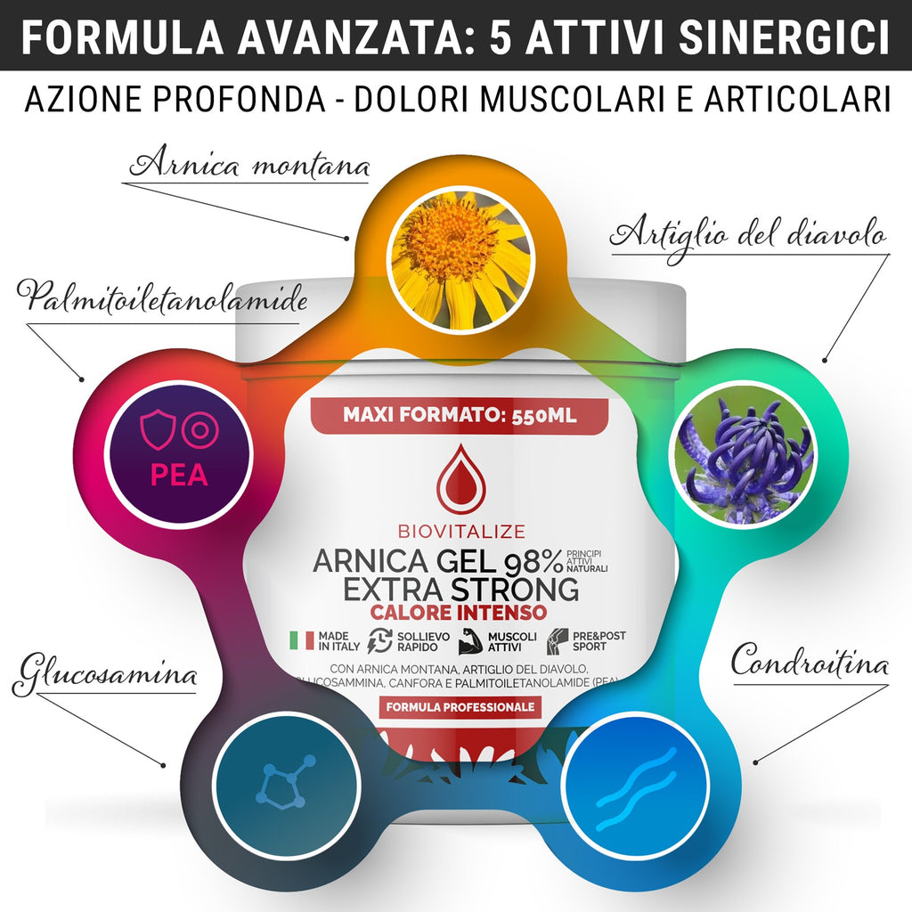 Gel Arnica Effetto Caldo con Artiglio del Diavolo 98% - 550 ML - Made in Italy