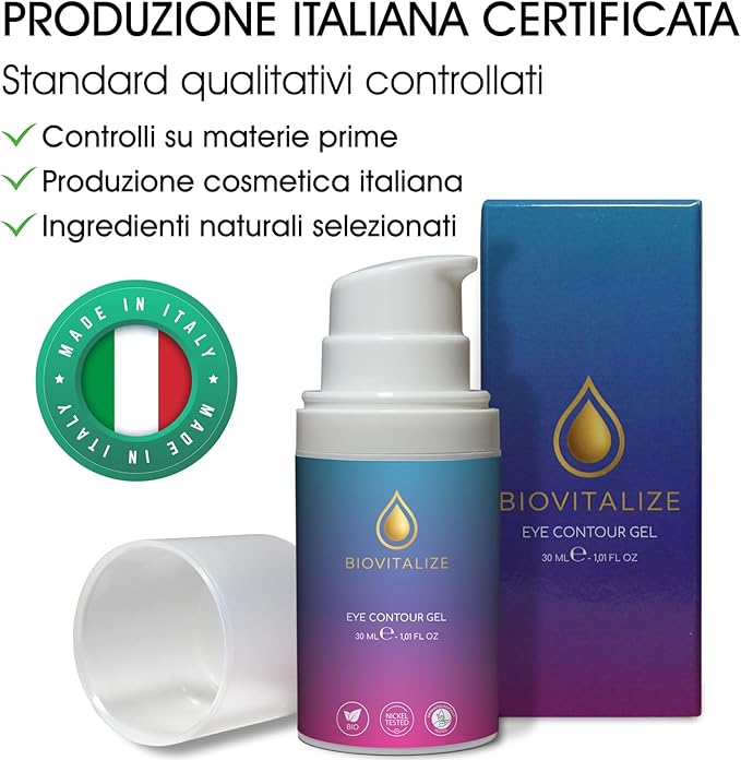 Gel Contorno Occhi borse, occhiaie e rughe. Defaticante e Rivitalizzante con Ippocastano e Caffeina - Made in Italy
