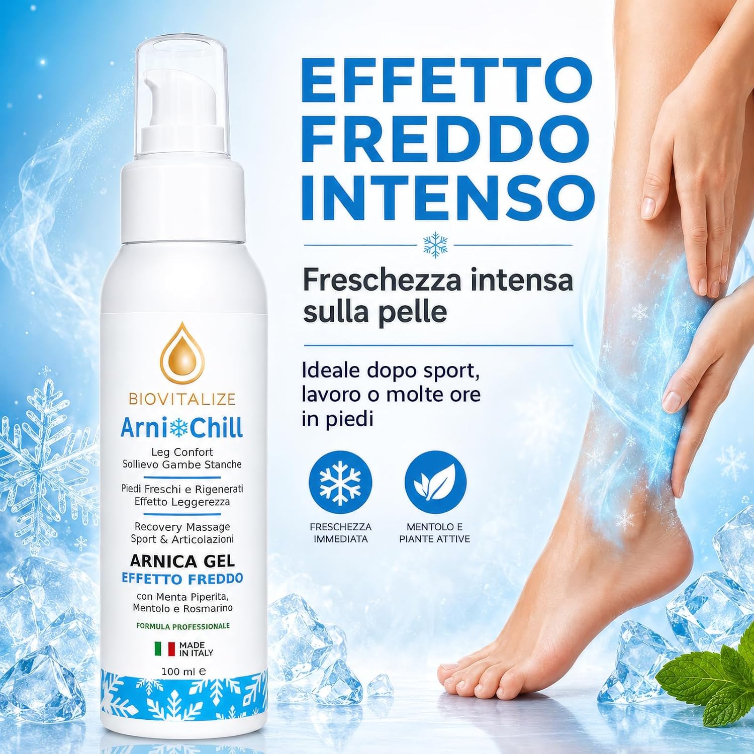 Arnica Gel Extra Forte 100ml - Formula Attiva Made in Italy con Menta, Arancio e Rosmarino - Effetto Freddo Intenso per Massaggio Muscolare, Articolazioni e Sollievo Rapido Post Sport