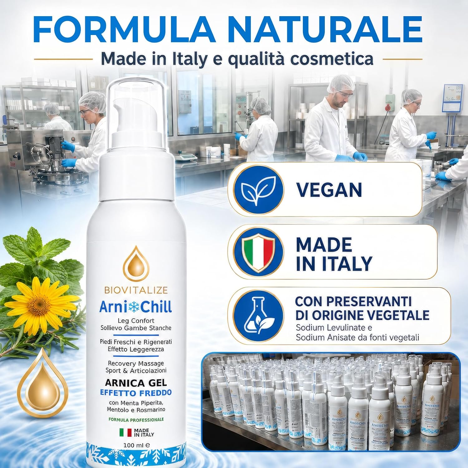 Arnica Gel Extra Forte 100ml - Formula Attiva Made in Italy con Menta, Arancio e Rosmarino - Effetto Freddo Intenso per Massaggio Muscolare, Articolazioni e Sollievo Rapido Post Sport