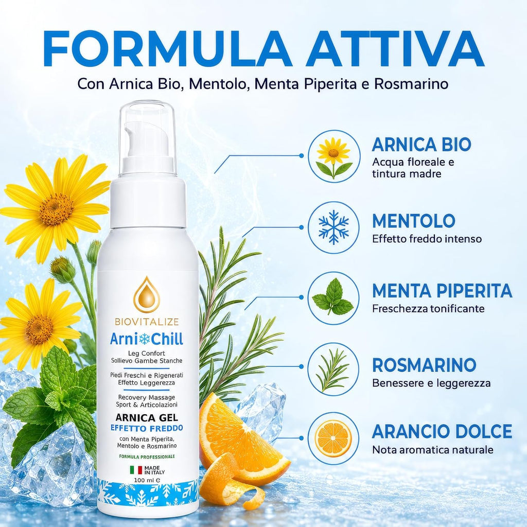 Arnica Gel Extra Forte 100ml - Formula Attiva Made in Italy con Menta, Arancio e Rosmarino - Effetto Freddo Intenso per Massaggio Muscolare, Articolazioni e Sollievo Rapido Post Sport