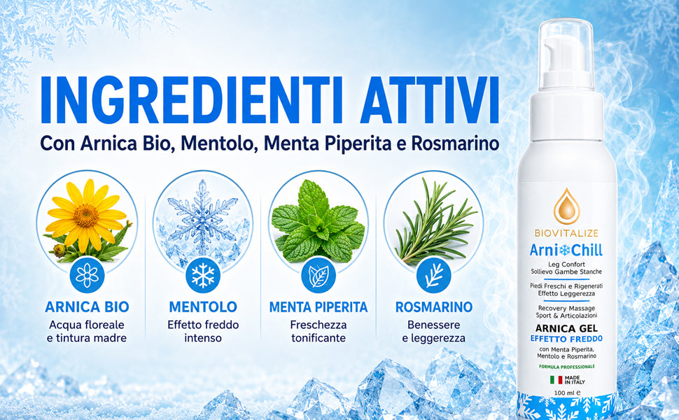 Arnica Gel Extra Forte 100ml - Formula Attiva Made in Italy con Menta, Arancio e Rosmarino - Effetto Freddo Intenso per Massaggio Muscolare, Articolazioni e Sollievo Rapido Post Sport