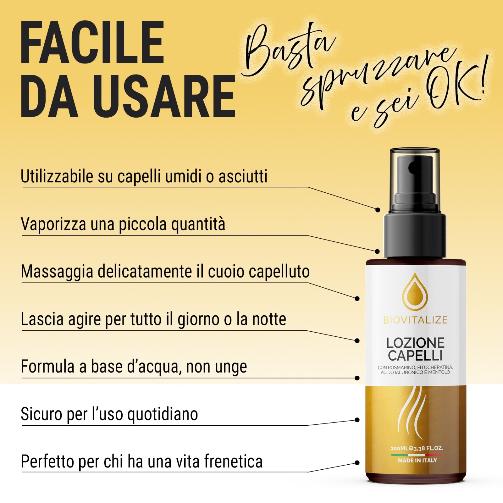 Lozione Capelli al Rosmarino con Biotina, Caffeina, Acido Ialuronico